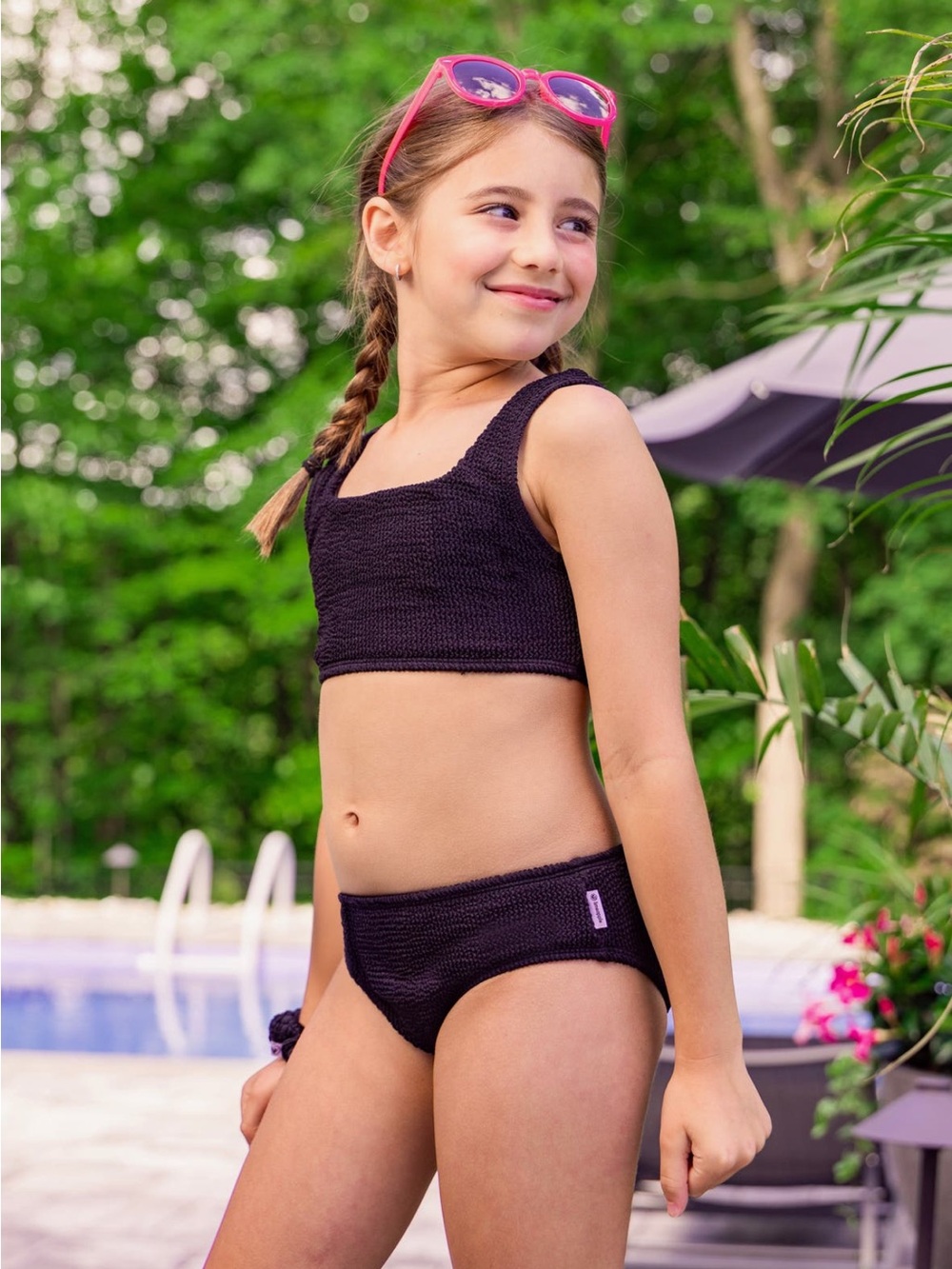 Limeapple Black Textured Girls Two-Piece Swim Set
